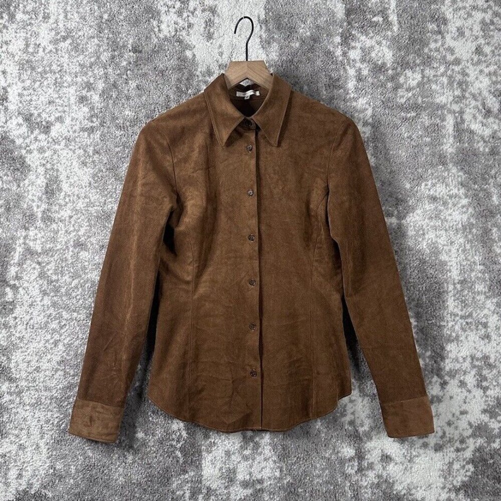 Babaton Shirt 4 Womens Aritzia Cowgirl Western Button Up Brown Suede Long Sleeve